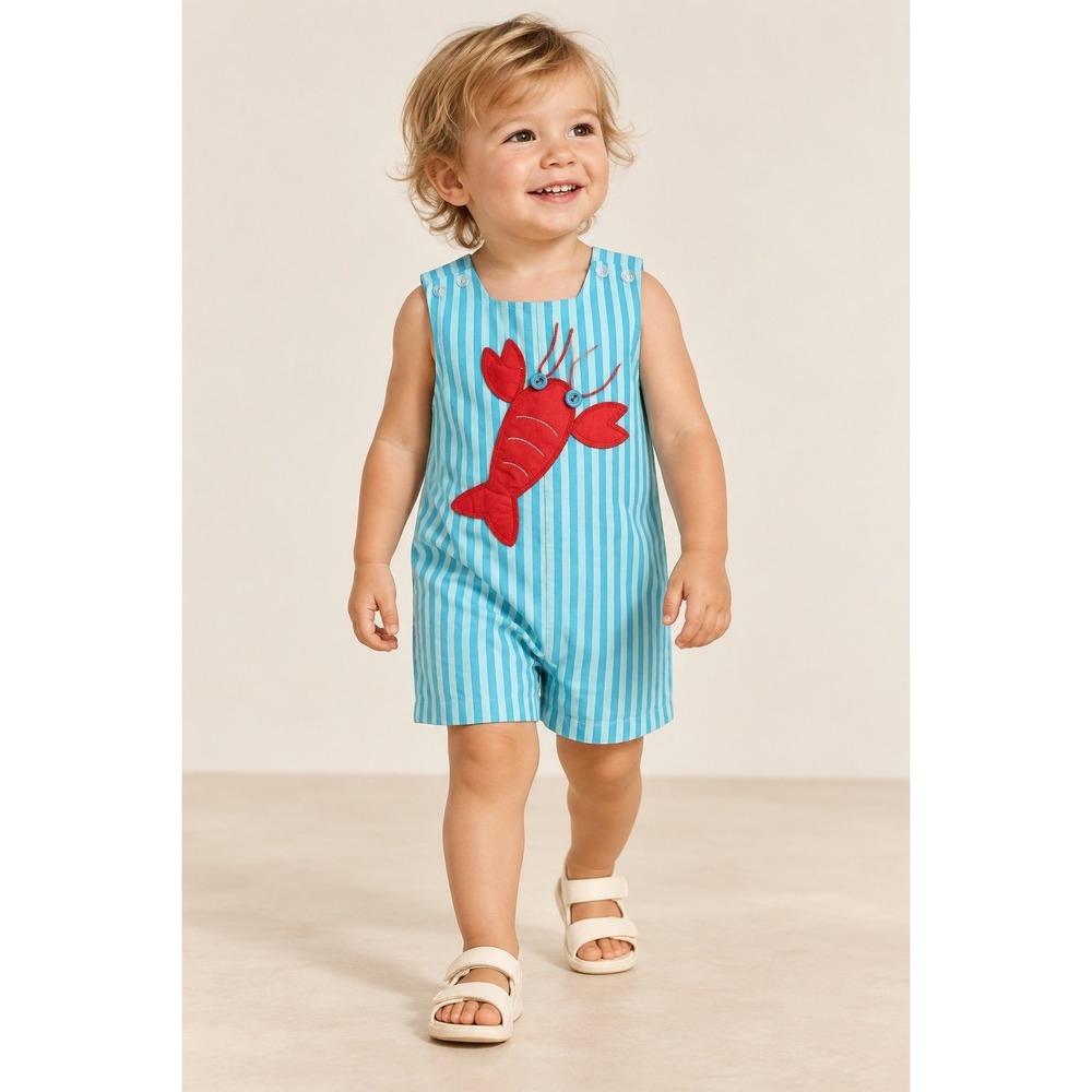 The Bailey Boys Vintage Reversible Lobster Nautical Jon Jon Romper Size 2